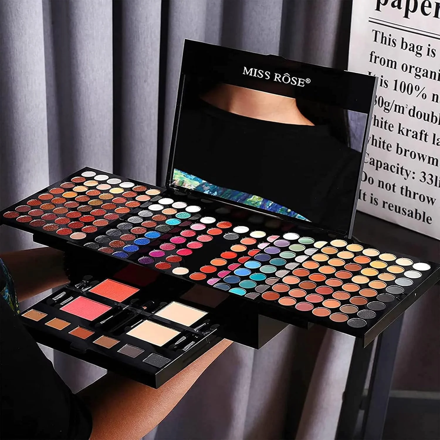 Palette de fards à paupières Piano 180 couleurs, ensemble de fards à joues mats et scintillants avec Eyeliner noir, Kit cadeau de maquillage pour la fête des mères