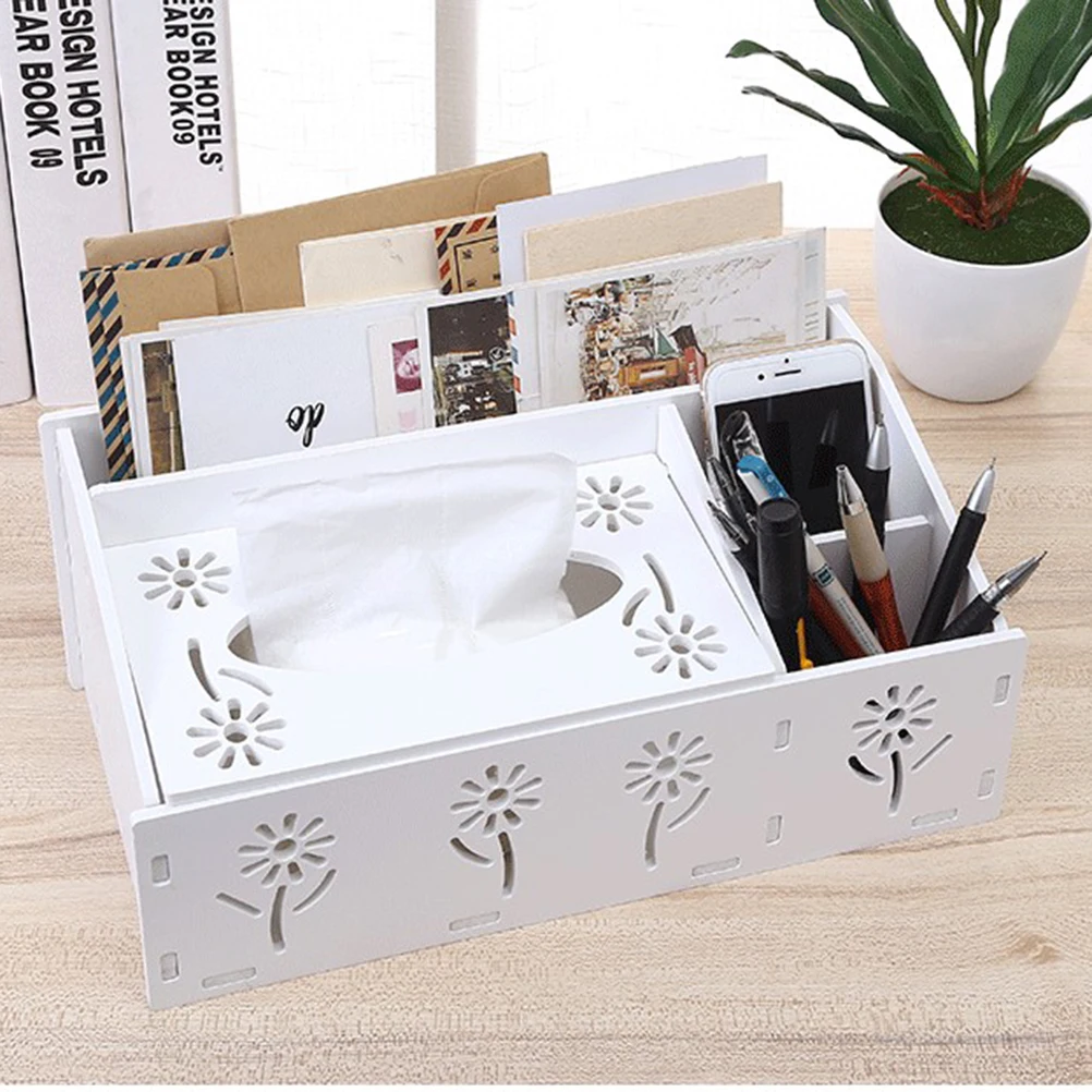 

Remote Control Storage Box Scissor Holder Desktop Penicl Organizer Scissors Stand White