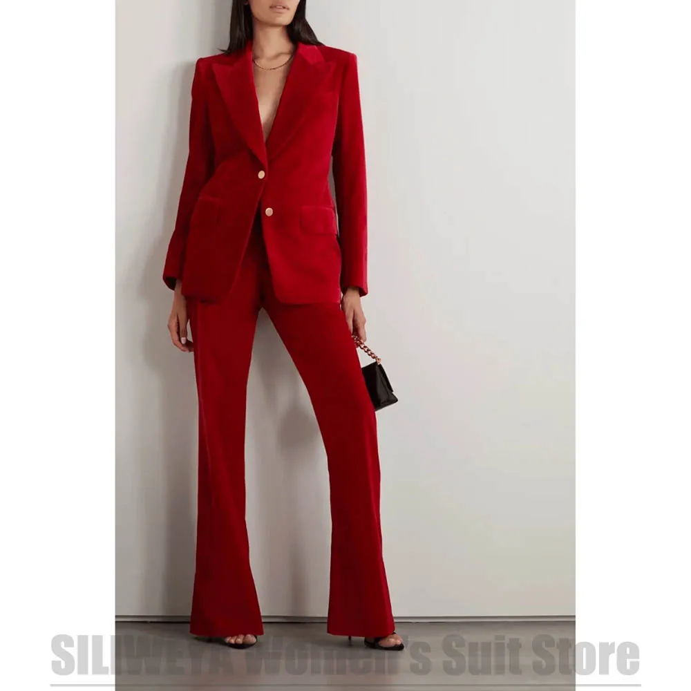 

Chic Women Velvet Suit Set Blazer Flare Pants Elegant Formal Office Business Outfit For Ladies Party Prom Tuxedo 2 Piece