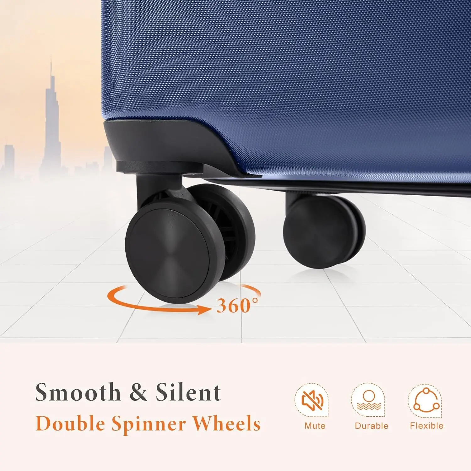 حقيبة سفر نسائية ذات هيكل صلب باللون الأزرق الداكن مع عجلات دوارة - حقيبة سفر خفيفة الوزن