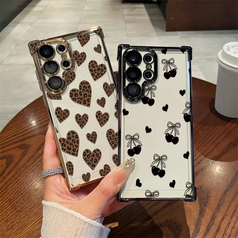 Slim Lightweight Silicone Phone Case For Samsung Galaxy S23 Ultra S22 Plus S21 FE S20 Heart-Shaped Leopard Shockproof Cases Etui view 2