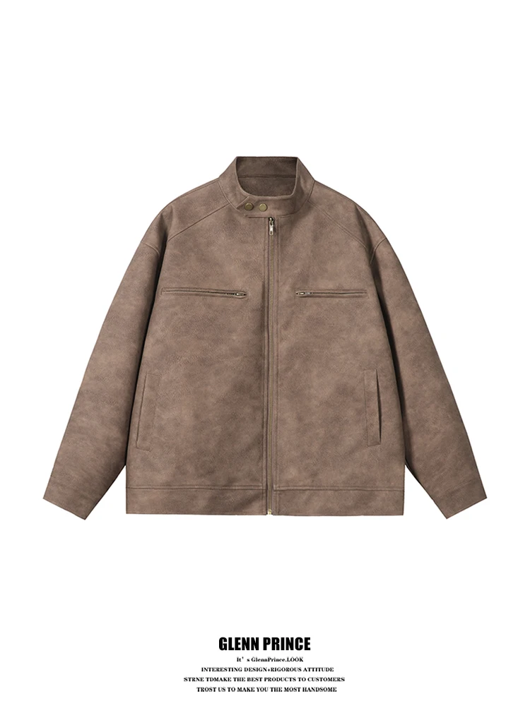 

Мужская куртка GPstudio с воротником-стойкой, весенне-осенняя, модная, в корейском стиле, рабочая, кожаная, для мотоциклистов, верхняя одежда