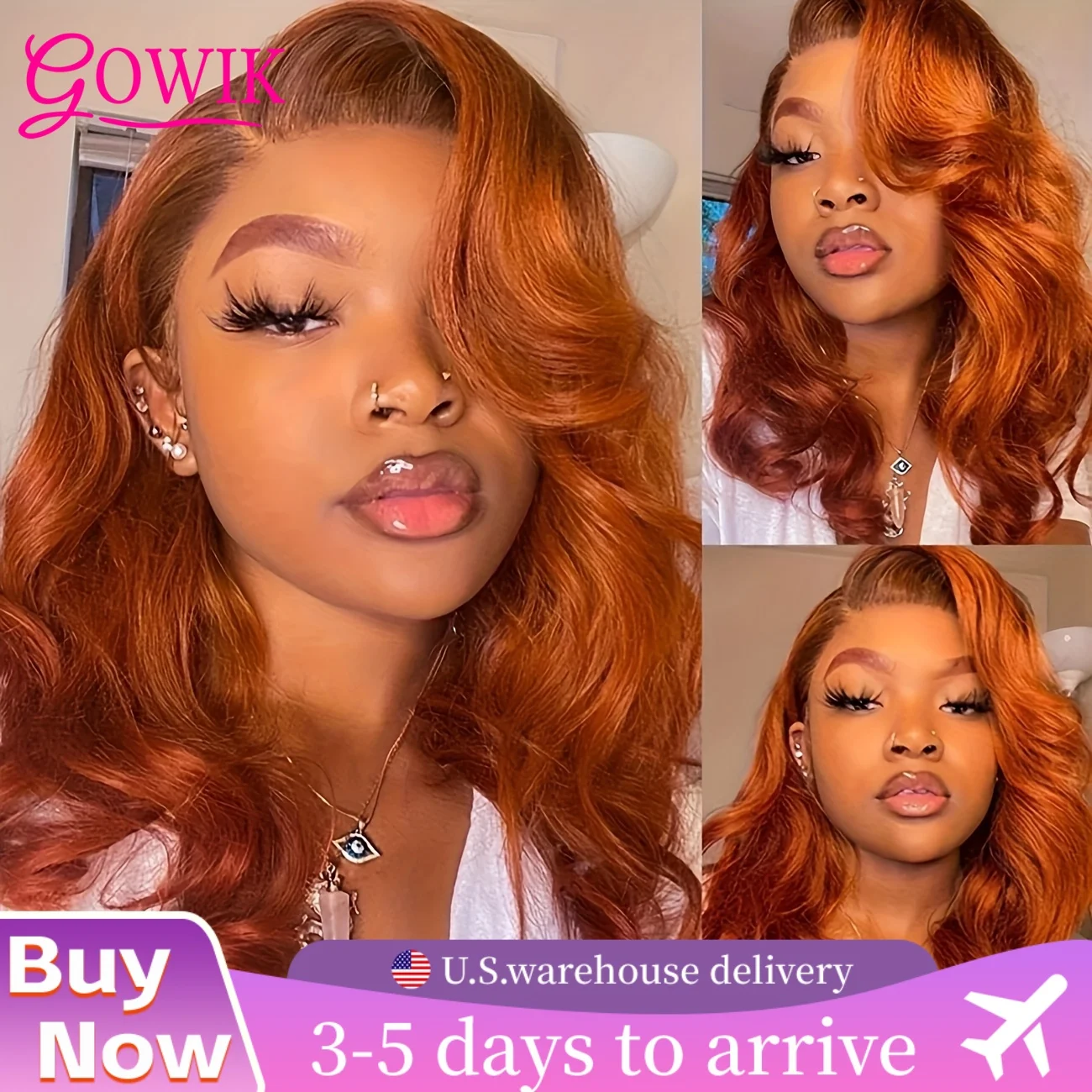 Perruque Lace Front Wig 100% brésilienne naturelle, cheveux longs et lisses, Orange gingembre, Transparent Hd, 13x6, pour femmes