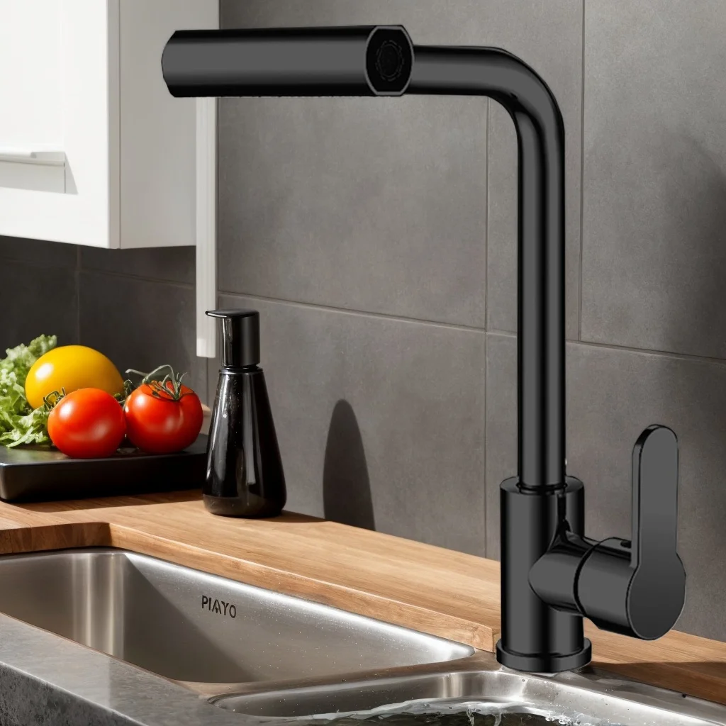 صنبور مطبخ ستانلس ستيل مع 4 أوضاع لتدفق المياه - 360 درجة °   صمام سيراميك دوار، لمسة نهائية مصقولة، تحكم في الماء الساخن والبارد f