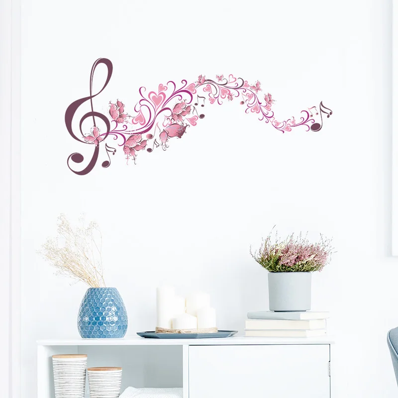 Adesivo da parete fiore nota musicale rosa Personalità della stanza della musica Decorazione della casa Carta da parati Autoadesiva Abbellisci