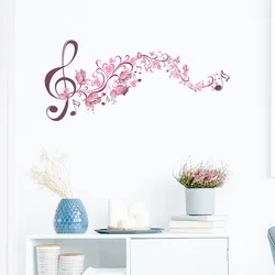 Adesivo da parete fiore nota musicale rosa Personalità della stanza della musica Decorazione della casa Carta da parati Autoadesiva Abbellisci adesivi Poster