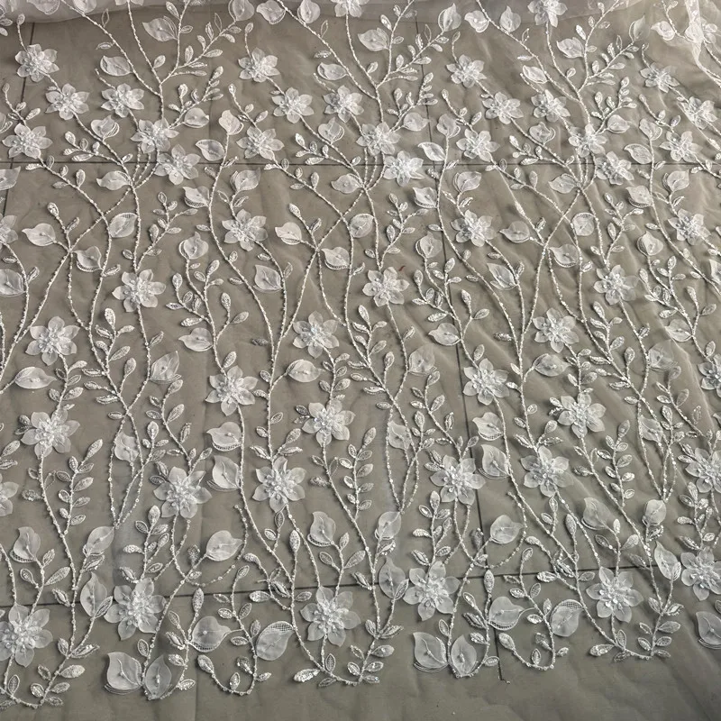 Deluxe Leaf Petal Embroidered Lace With Sequins And Beads Luxury Sheer Fabric For Wedding Decoration Evening Dress DIY Apparel
