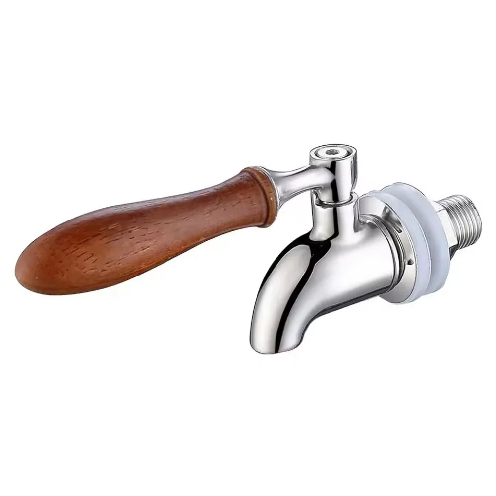 Wood Handle Wine Barrel Faucet Tap Stainless Steel Juice Beer Barrel Beverage Dispenser Water Holder Valve Glass Drum Bibcock