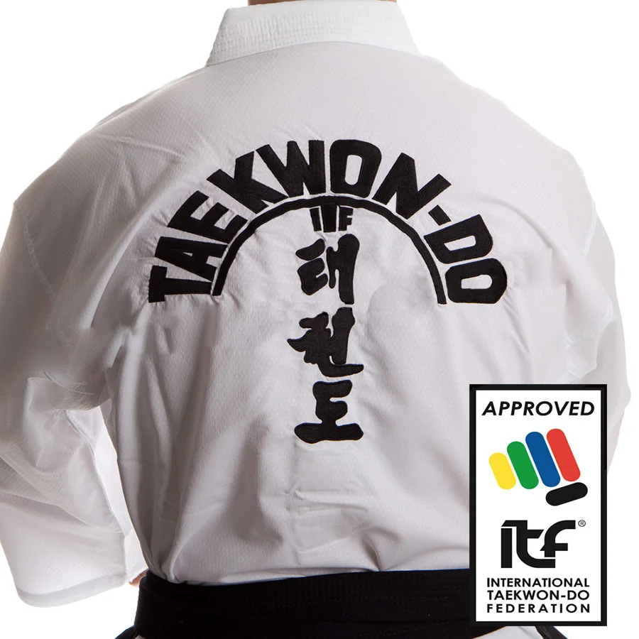 Itf International Taekwondo Uniform Nowa ultralekka odzież Wzór haftu Sztuki walki Uniform Dorosły czarny pas 1-3dan