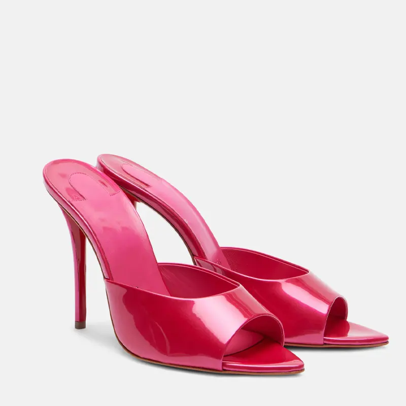 

New style patent leather high heels with thin heels pointed toes exposed toes fishmouth shoes sexy outerwear one-piece slippers