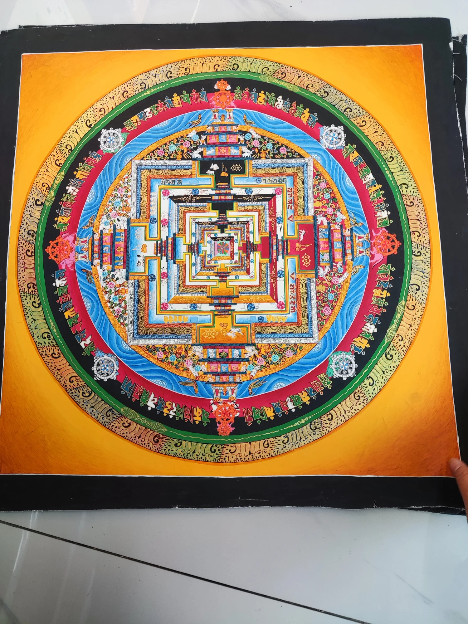 100% Hand painted Mandala wheel altar Enlightenment Thangka Thang-ga painting Buddhism home Hall wall Decorative art S5