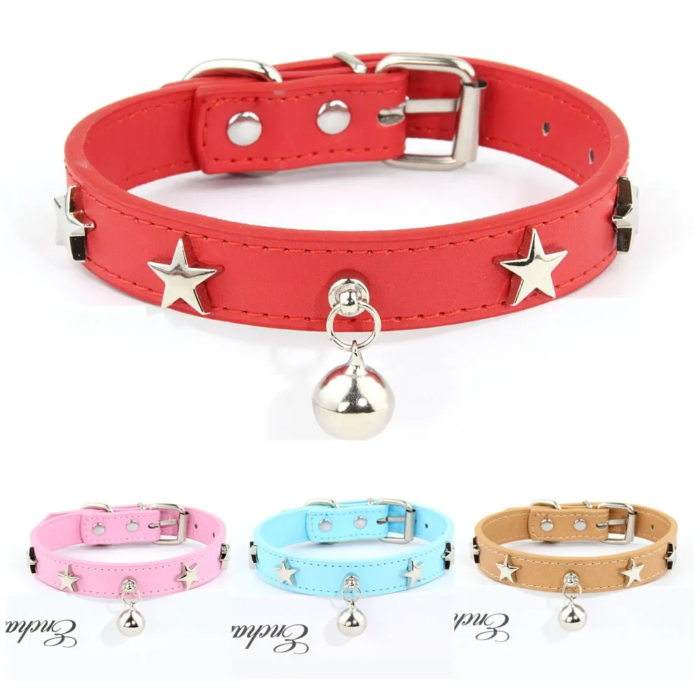 

Star Rivets Pet Dog Collar With Bell Leather Puppy Collars For Small Medium Dogs Cat Collars Chihuahua Neck Strap Dropshipping