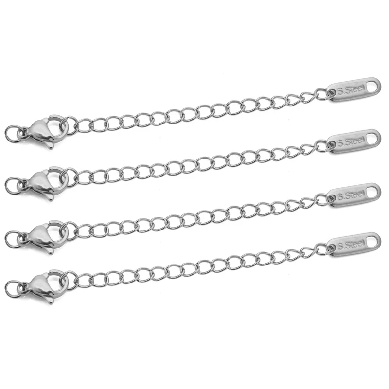 10 Stück Edelstahl-Verlängerungsketten mit Karabinerverschlüssen, Verbindungsglied, Halskette, Schwanzherstellung, DIY-Armband, Zubehör, Zubehör