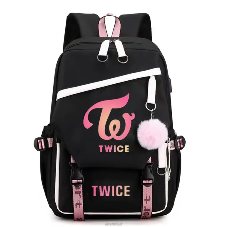 Twice Women Men School Bag Oxford Waterproof Girls Boys Backpack Rucksack With USB Mochilas