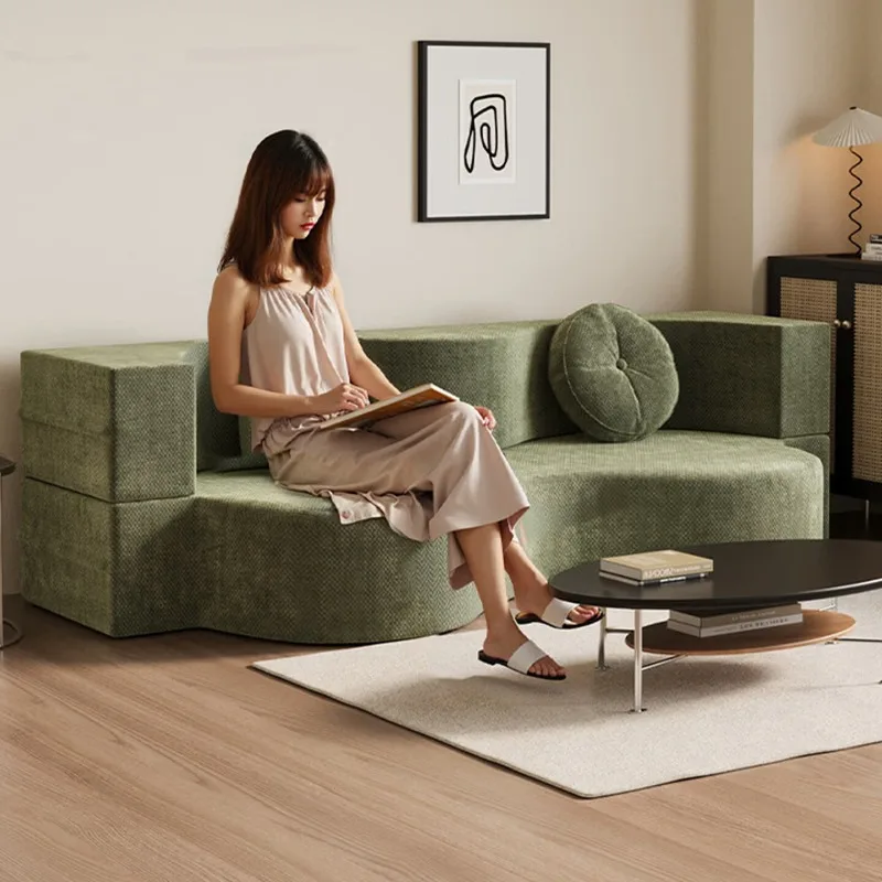 Modular fabric compression sofa bed integrated dual-purpose, small apartment bedroom living room folding bed