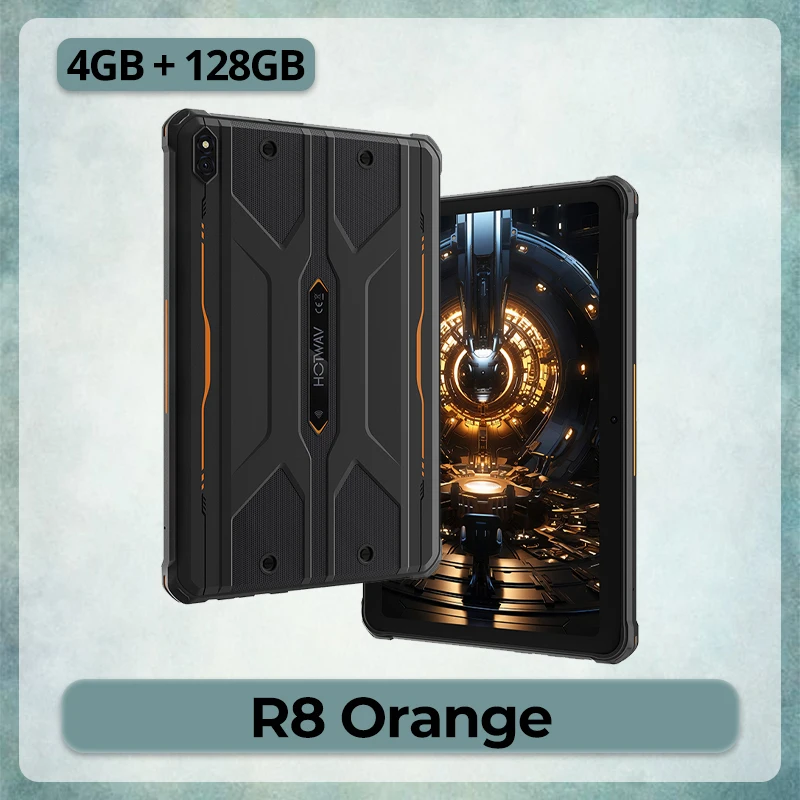 HOTWAV R8 10800mAh Robuuste Tablet met Grote Batterij, IP68 & IP69K Stoot- en Waterbestendig, Android 14, 10.1'' HD+ Scherm, 4GB RAM, 128GB ROM, 13MP + 5MP Camera, Globaal 4G OTG GPS, Octa-core Tablet