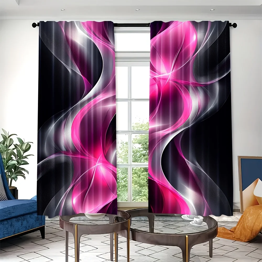 Luxury Pink Abstract Swirl Curtains Pair Modern Living Room Bedroom Decorative Flowing Window Panel Polyester Curtain Treatment