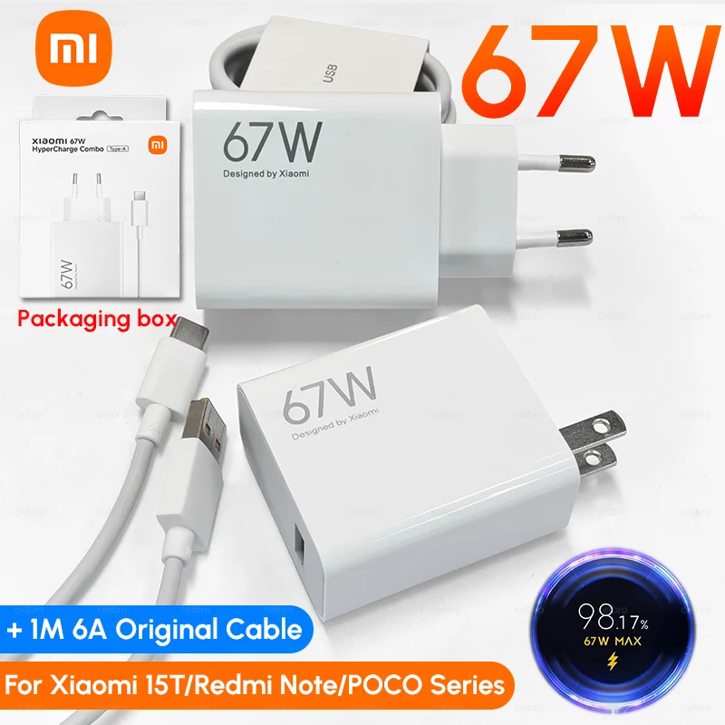 

Зарядное устройство Xiaomi 67W 45W с быстрой зарядкой Turbo Quick Charge, кабель USB Type-C, адаптер для Mi 15, 14T, 13, 12, POCO X7, X6, Redmi Note 14 Pro