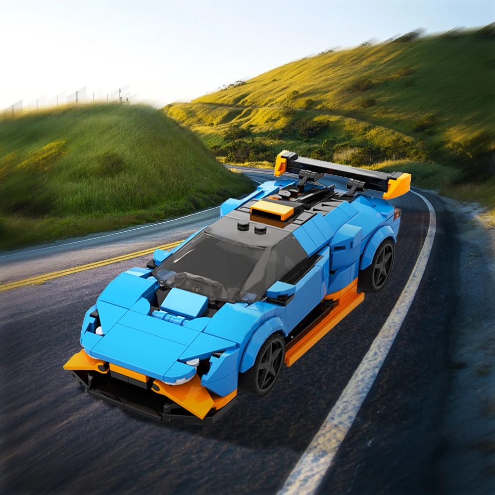 

MOC Sports Car Huracan STO Building Block Model Blue and Orange Color Limited Edition Supercar Bricks Toys Kids Gift