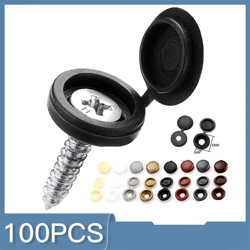 100pcs Hinged Plastic Screw Cap Cover Nuts Fold Snap Protective Cap Button for Car Furniture Decorative Nuts Bolts Hardware