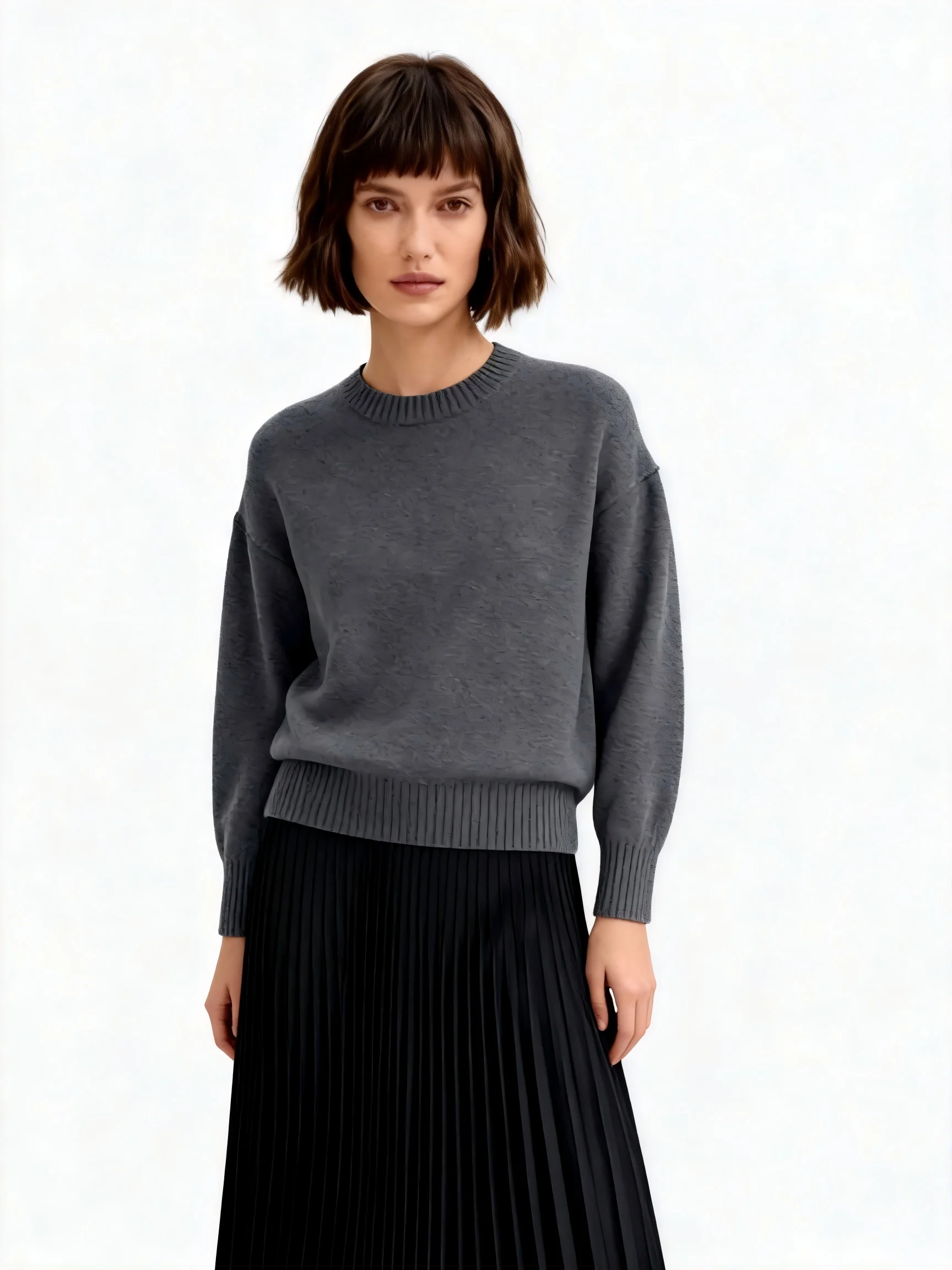 

【Gift Free】Elegant 2025 Fall Winter Lazy-Chic Faux-Two-Piece Round-Neck Knit Pleated Maxi Dress Simple Relaxed Style