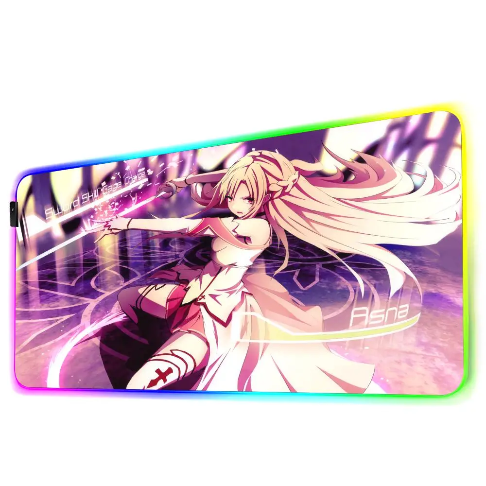 Sword Art Online RGB Mouse Pad Desk Mouse Pad Cute HD Desk Pad Extended Gaming Keyboard Mats Large XXL Gamer Mousepad 90x40