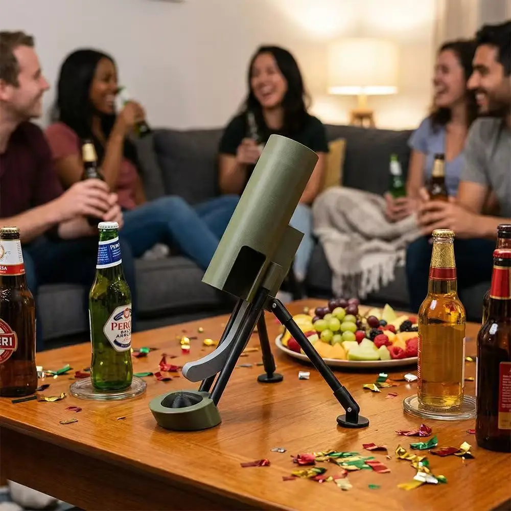 Beer Bottle Mortar Bottle Opener, 51mm Mortar Beer Bottle Opener Heavy-duty Tactical Cap Launcher Hands-free Push Down Opener Me
