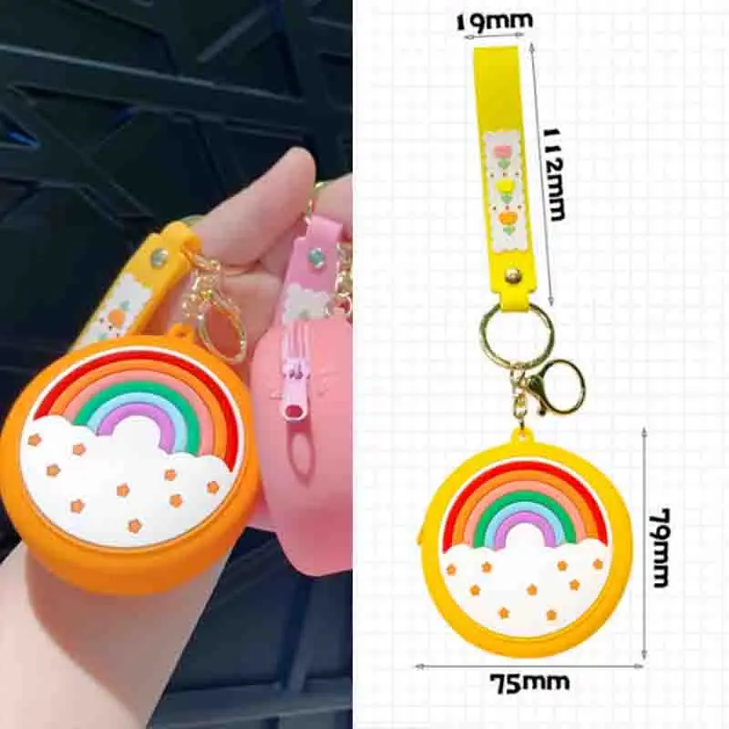 صغيرة قوس قزح سيليكون محفظة نسائية للعملات المعدنية حقيبة سماعة الاذن محفظة صغيرة لطيف قوس قزح جولة مفتاح حقيبة التخزين لحقيبة الظهر هدايا الأطفال