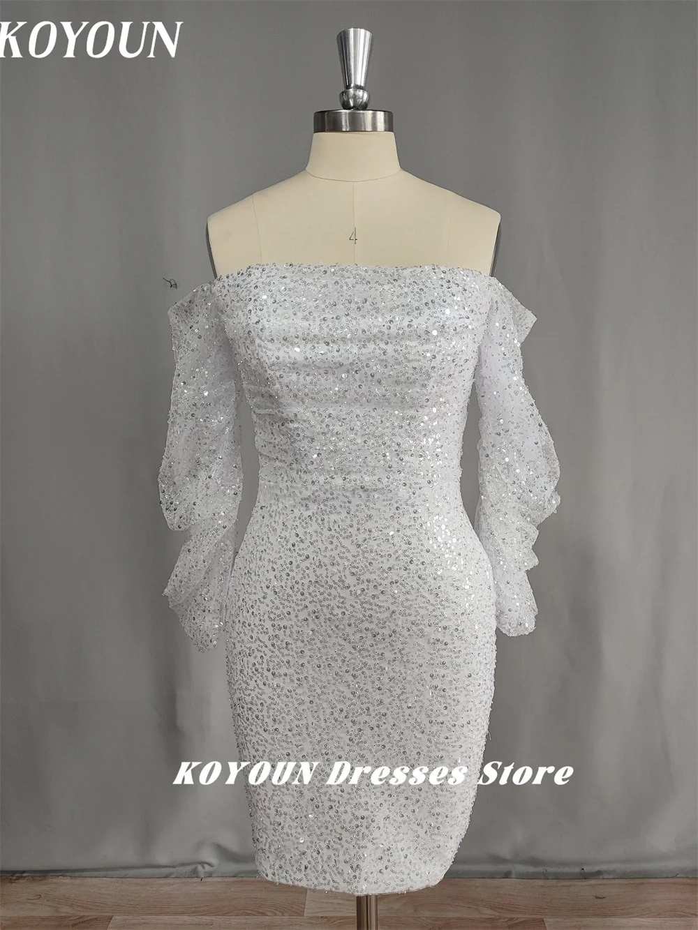 KOYOUN-vestido de novia corto con hombros descubiertos, minivestido de fiesta con lentejuelas, Gelinlik 2024