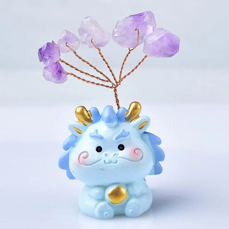 Natural Amethyst Tree of Life Gems Lovely Dragon Baby Figurine Gravel Made Healing Crystal Collection Home Decor Crafts Gift 1pc