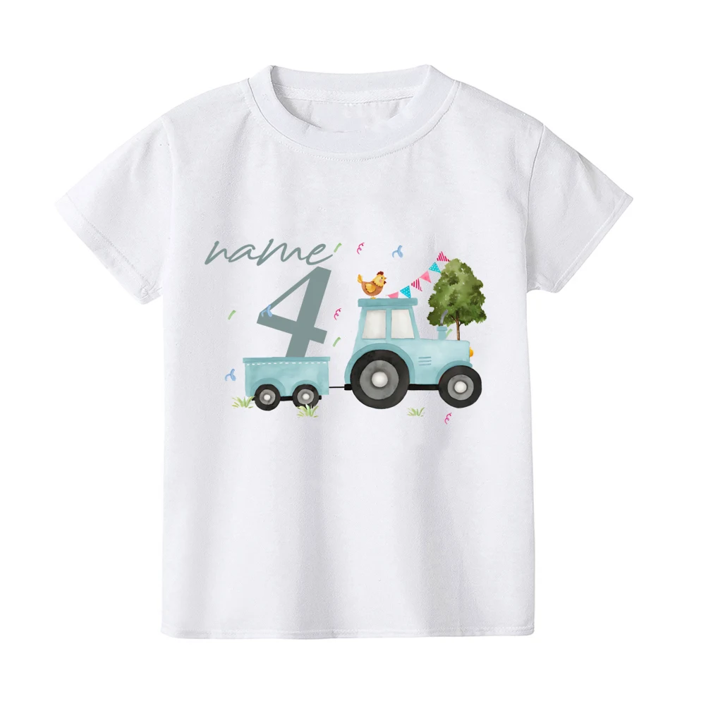 Personalized Birthday Child Boy Girl Tractor Farm Farm Animals Printed Birthday Shirts Summer Short Sleeve Children\'s T-shirt