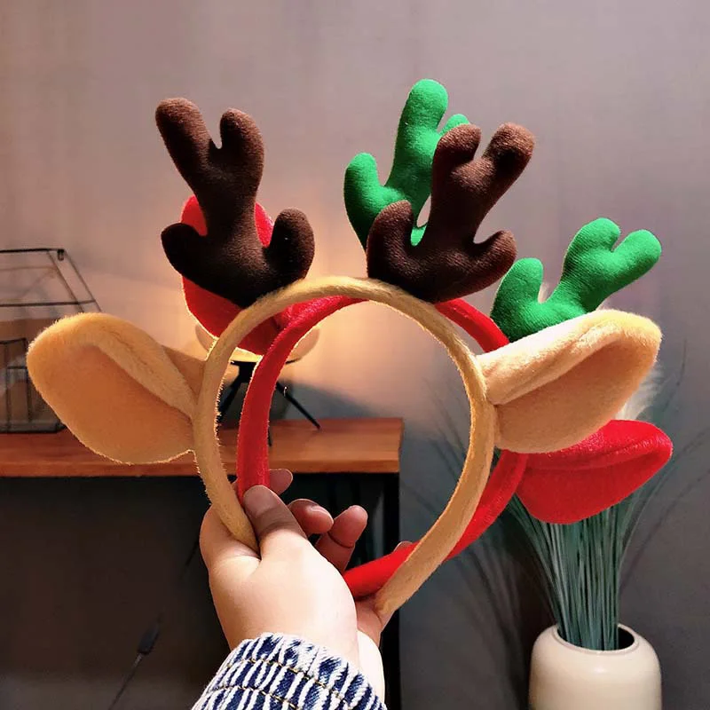 Christmas Headbands Plush Reindeer Antlers Ears Headbands For Women Girls Christmas Party Decoration Cosplay Hair Accessories