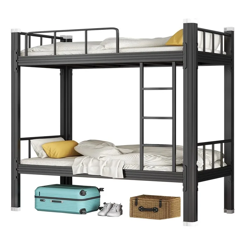 Litera de hierro forjado, dormitorio de estudiantes, cama de perfil, dormitorio de empleado, cama doble con marco de hierro, cama de sitio de