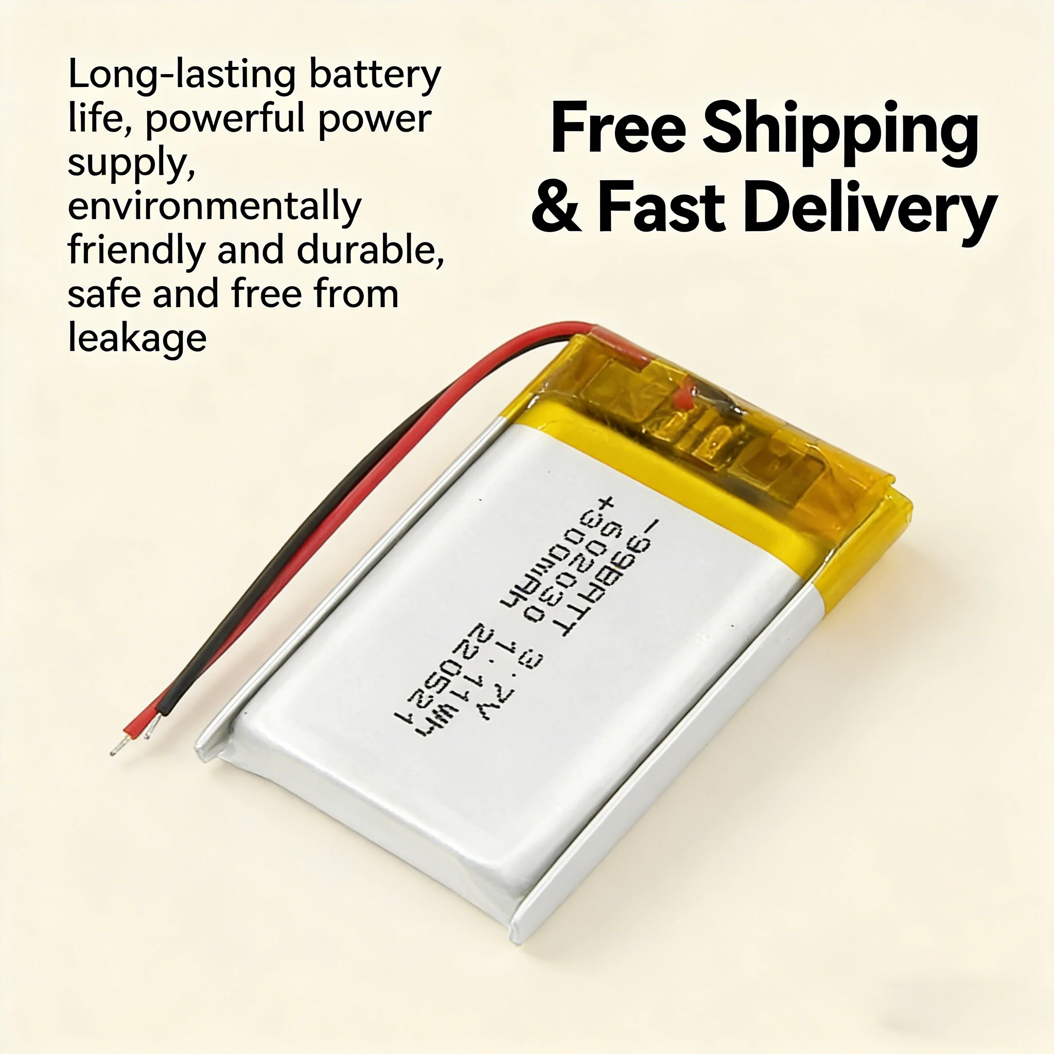 

602030 3.7 V 300 mAh Lithium Polymer Battery with 2 Wires for TWS Charging Box Mini Fan GPS LED Light Replacement