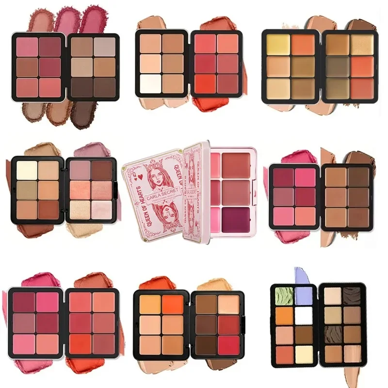 12-Color Iron Box Blusher Plate Multi-Color Cream Blush Plate Concealer Plate Contour and Highlighter Palette Makeup Blush Face