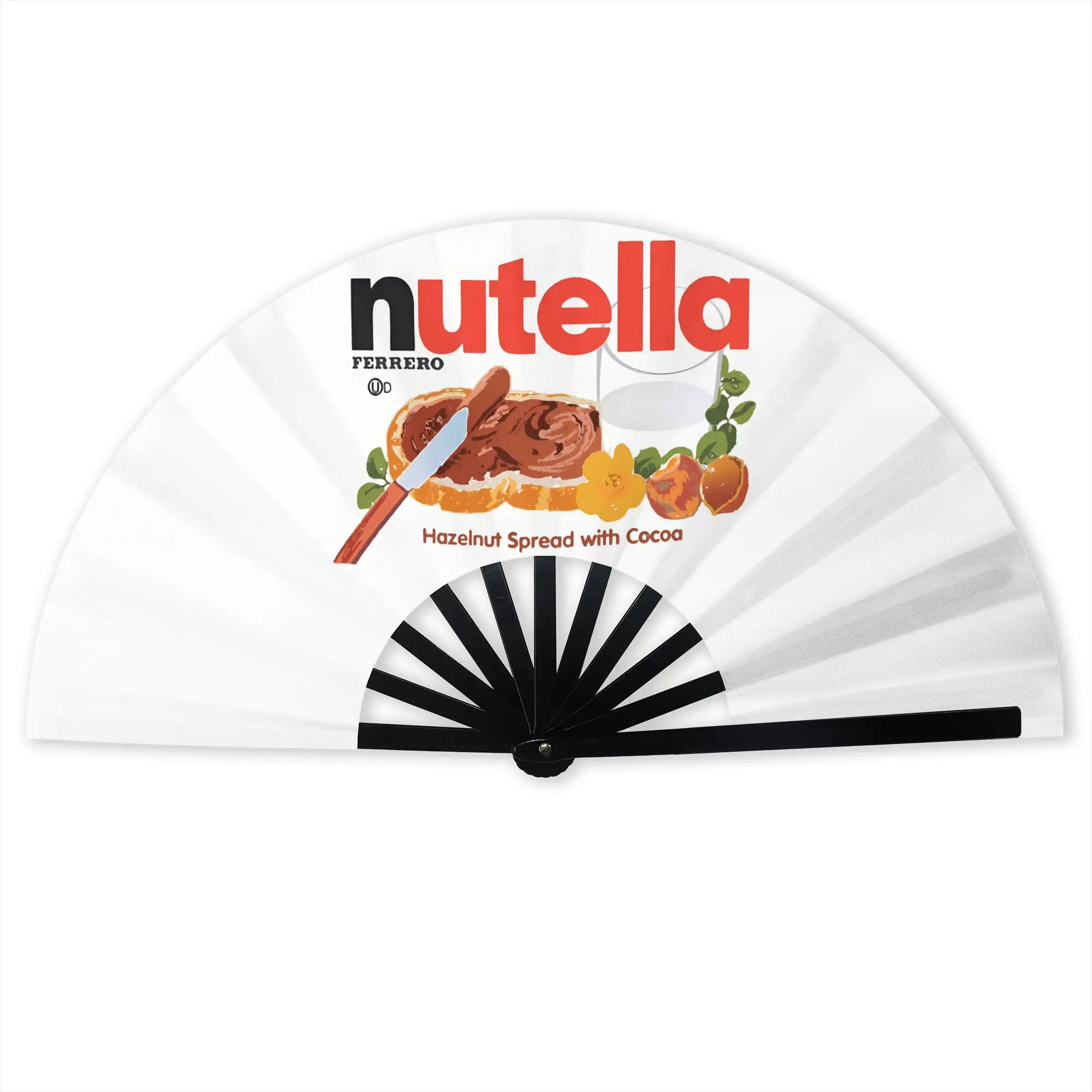 Nutella Hazelnut Cocoa Spread Stylish Hand Fan Women Funny Printed Polyester Fan Trendy For Dancing Gift