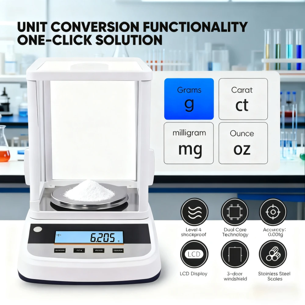 Precision Analytical Lab Balance Digital Scale 0.001g 500g/200g Weighing Scales Multi-Functional for Laboratories Research