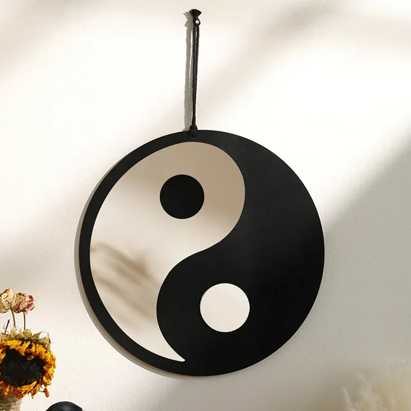 Bohemian Chinese style Tai Chi gossip acrylic mirror pendant simple home wood wall decoration mirror decoration