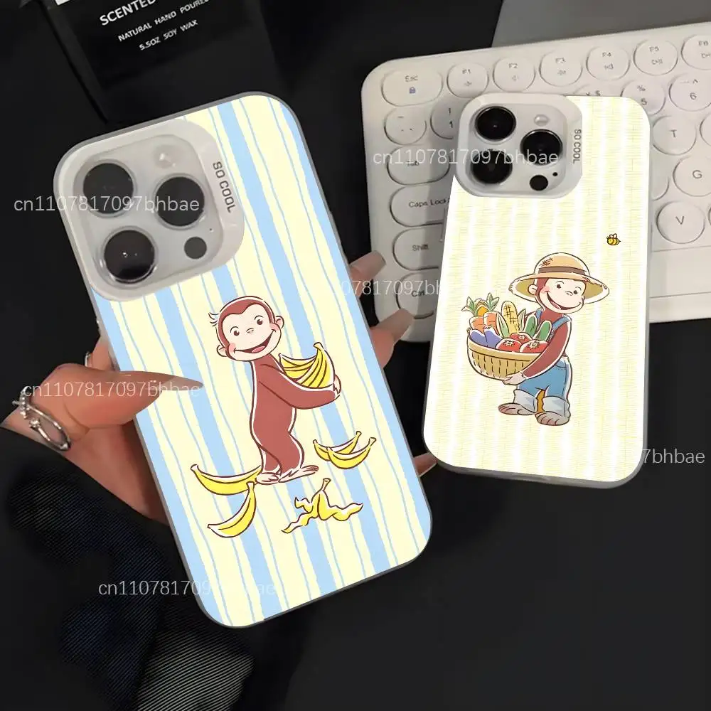 

C-Curious Monkey G-George Phone Case For iPhone 17,16,15,14,13,12,X,8,Pro,Max,Plus,SE4,Air,Mini White Matte for Daily Commute