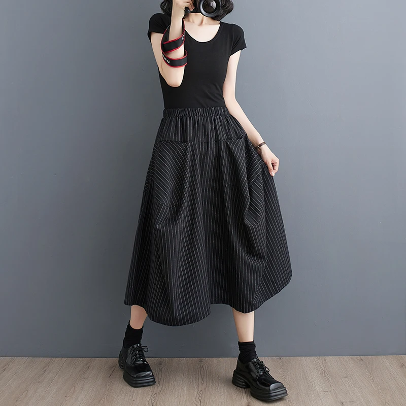 High Waist Wide Leg Pants Women's plus Size Casual Striped Versatile Summer Loose Fit Trousers Skirts Korean Style Commute