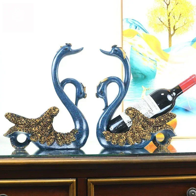 

European Swan Red Wine Rack Resin Ornaments Home Livingroom Figurines Crafts Wine Cabinet Decoration Housewarming Wedding Gifts