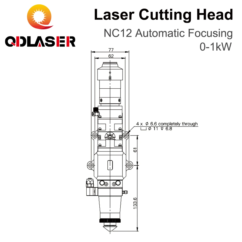 QDLASER WSX Testa di taglio laser a fibra QBH 0-1KW NC12 Messa a fuoco automatica 1000W Lente di collimazione F75/100mm per il taglio dei metalli