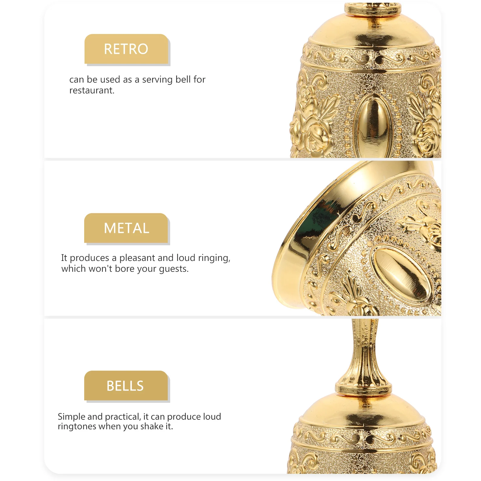 1 قطعة جرس اليد الرجعية سبائك الزنك نمط خمر لمطعم مكافحة الاستقبال خدمة جرس الاتصال سطح المكتب الديكور #4