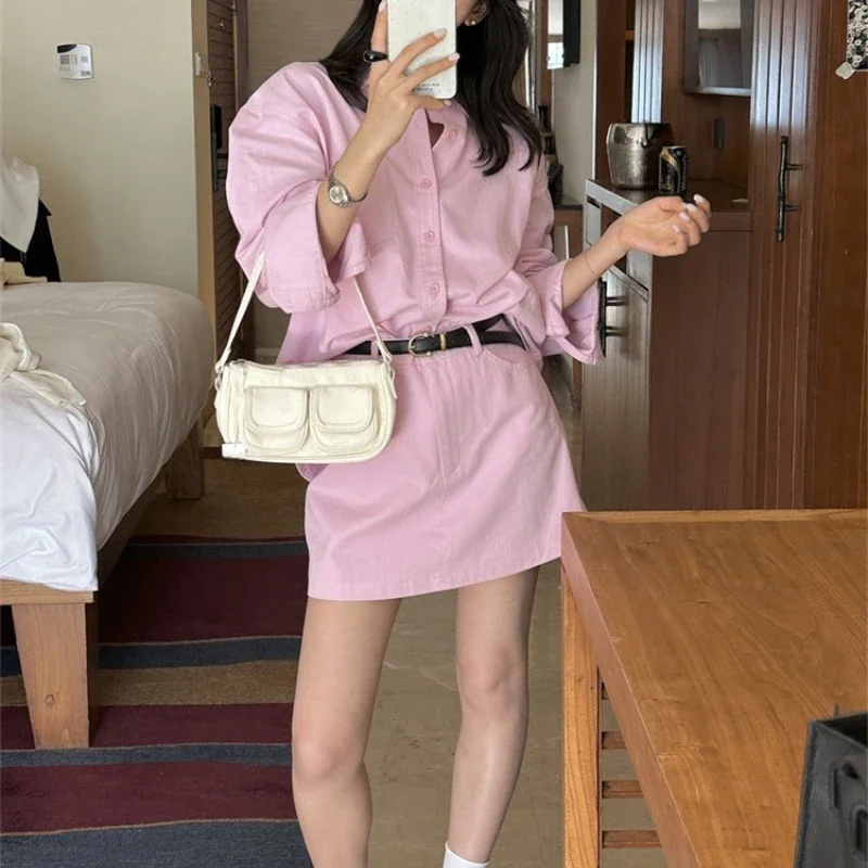 2026 Spring Playful Age-reducing Denim Shirt Jacket Slim Skirt Set
