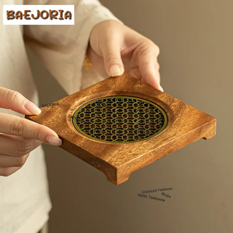 BAEJORIA Walnut Wood Pot Bearing Holder Gaiwan Anti-scald Mat Dry Soaking Table Tea Tray Coasters Cha Supplies Ornaments Gifts