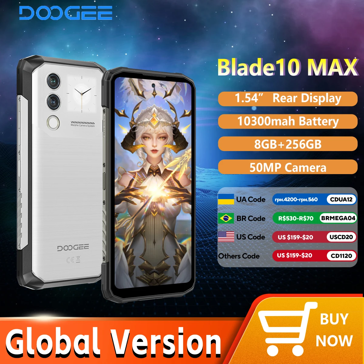 DOOGEE Blade10 Max téléphone robuste 6.56 "90Hz écran IPS 8GB 256GB 1.54" écran arrière 50MP AI caméra principale 10300mAh 18W Charge