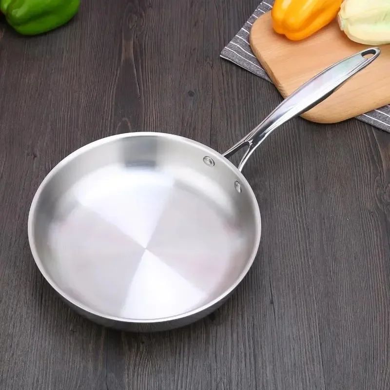 

11Inch Frying Pan 304 Stainless Steel 0.23MM Thick Wok Pan 5 Ply Steel Skillet,Professional Grade Pans for Cooking