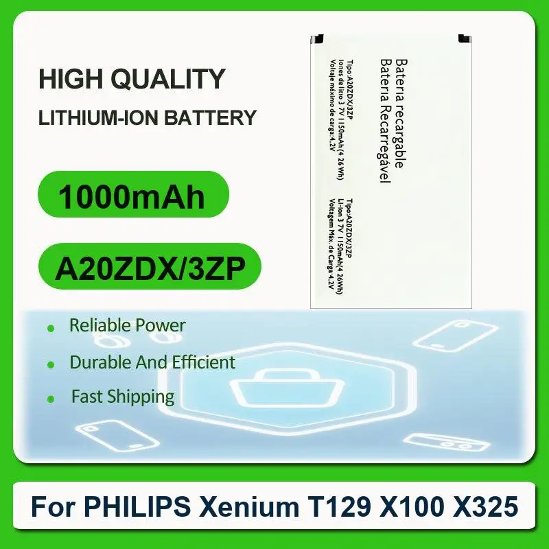 Replacement Mobile Phone Battery For Philips Xenium T129 X100 X325 A20ZDX/3ZP 1000mAh