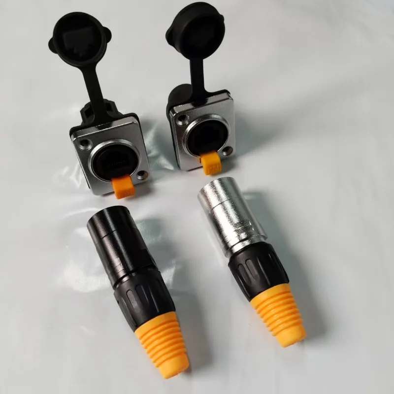 1pc RJ45 Waterproof Connector Orange&Black Panel Mount+Wire Connector RJ45 Ethernet/Network Connector IP65 Level