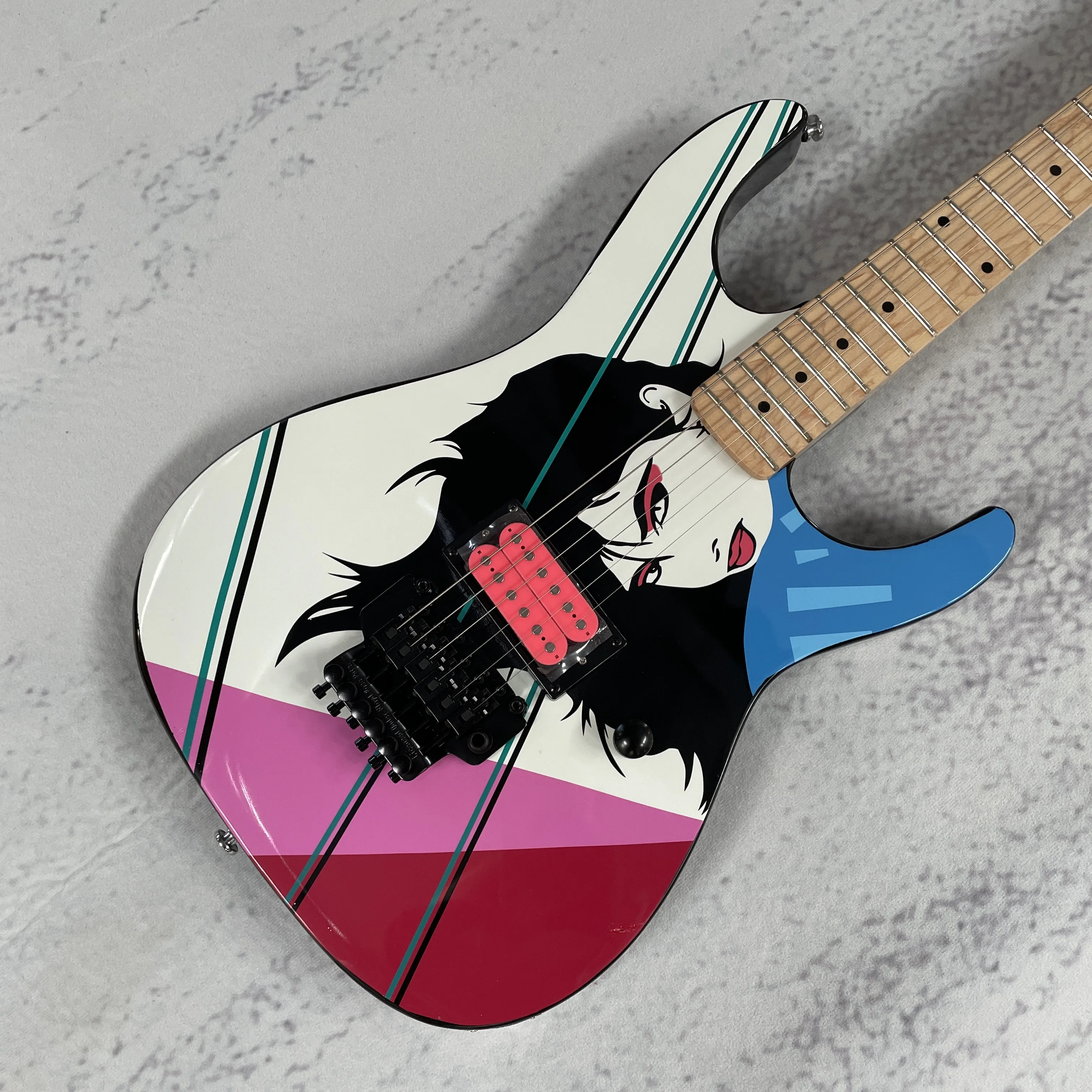 6 String Graphic Art Solid Electric Guitar, Maple Fretboard, Single Red Humbucker, Locking Tremolo Bridge